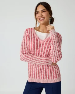 Bicolor-Pullover mit Zopfmuster