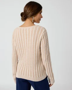 Bicolor-Pullover mit Zopfmuster