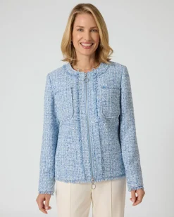 Bouclé-Blazer mit Fransenkanten