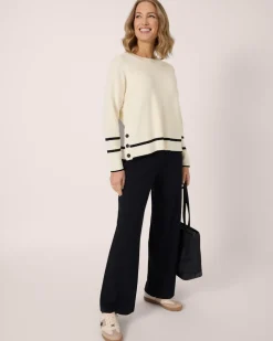 Boxy Strickpullover mit Zierknöpfen
