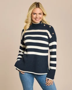 Gestreifter Pullover mit Rosenknöpfen
