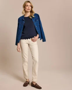 Halbarm-Pullover mit Wellen-Saum
