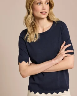 Halbarm-Pullover mit Wellen-Saum