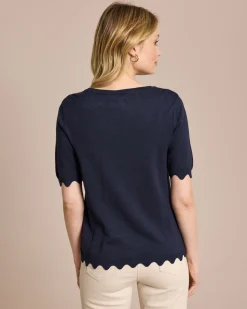 Halbarm-Pullover mit Wellen-Saum