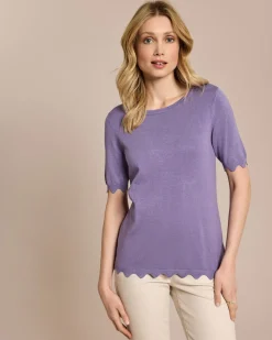 Halbarm-Pullover mit Wellen-Saum