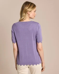 Halbarm-Pullover mit Wellen-Saum