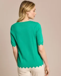 Halbarm-Pullover mit Wellen-Saum