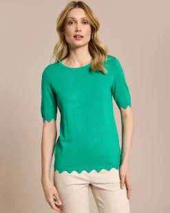 Halbarm-Pullover mit Wellen-Saum