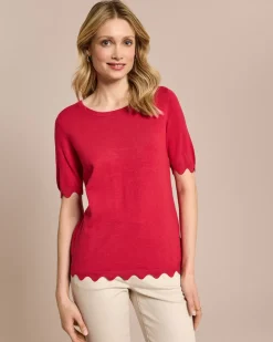 Halbarm-Pullover mit Wellen-Saum