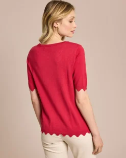 Halbarm-Pullover mit Wellen-Saum