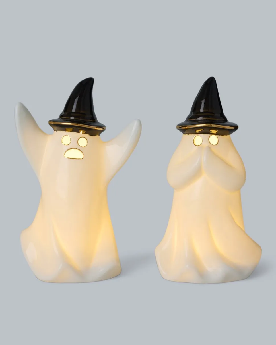 Halloween LED-Keramikgeister, 2tlg.