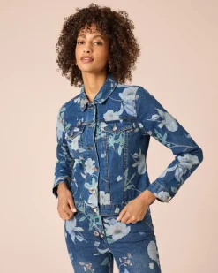 Jeansjacke mit Blumen-Print