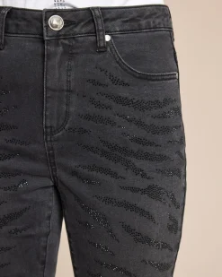 Jeans mit Tiger-Strass-Motiv