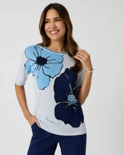 Kurzarmpullover mit Blumendruck