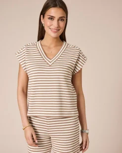 Kurzarmpullover mit Streifen