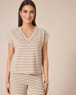 Kurzarmpullover mit Streifen