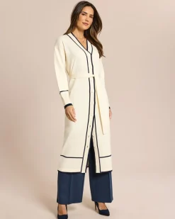 Langer Cardigan mit Kontrast Details