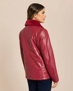 Lederimitatjacke mit Webpelzkragen