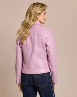 Lederjacke mit Ziernähten Kragen