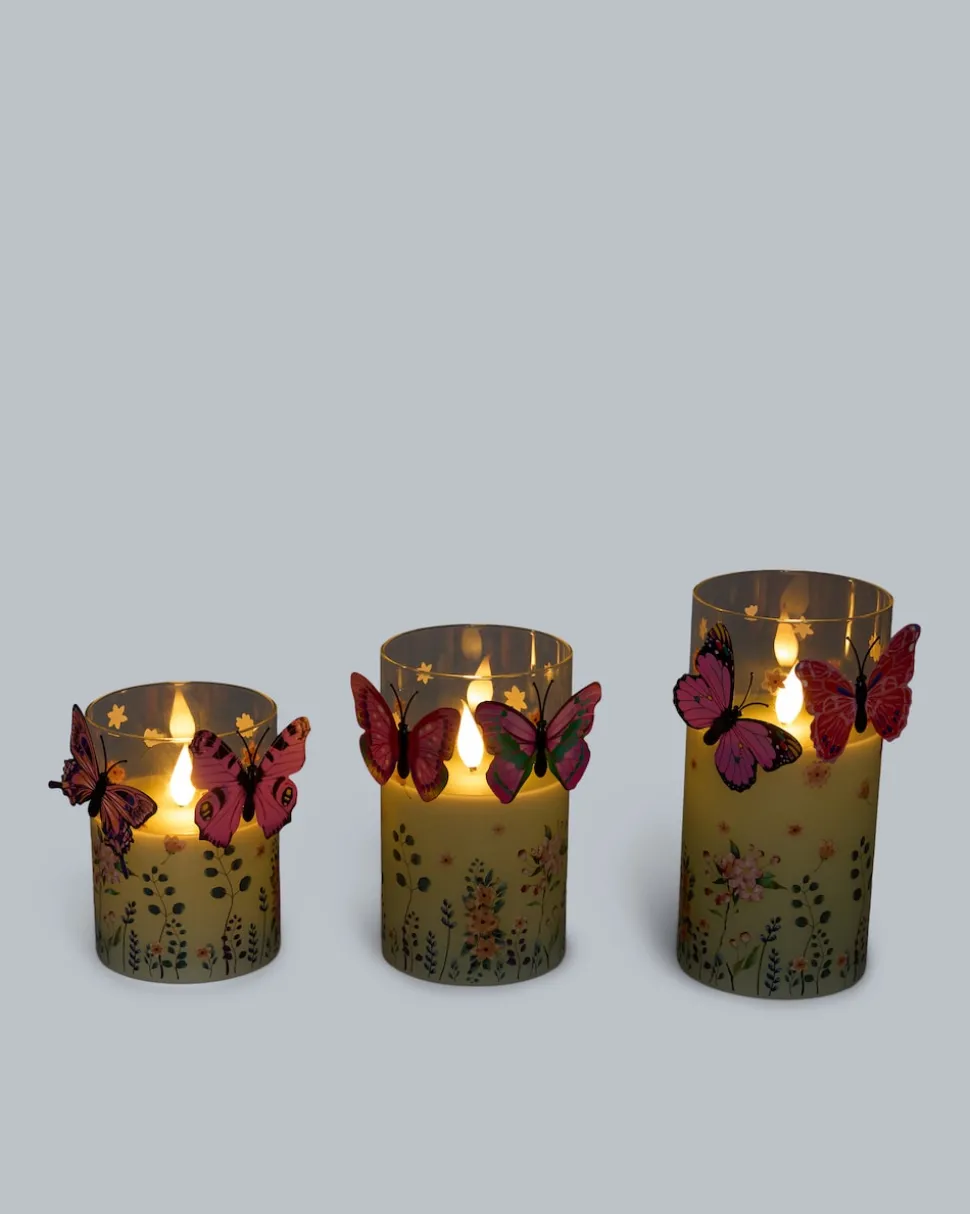 3 LED-Glaskerzen "Frühling"