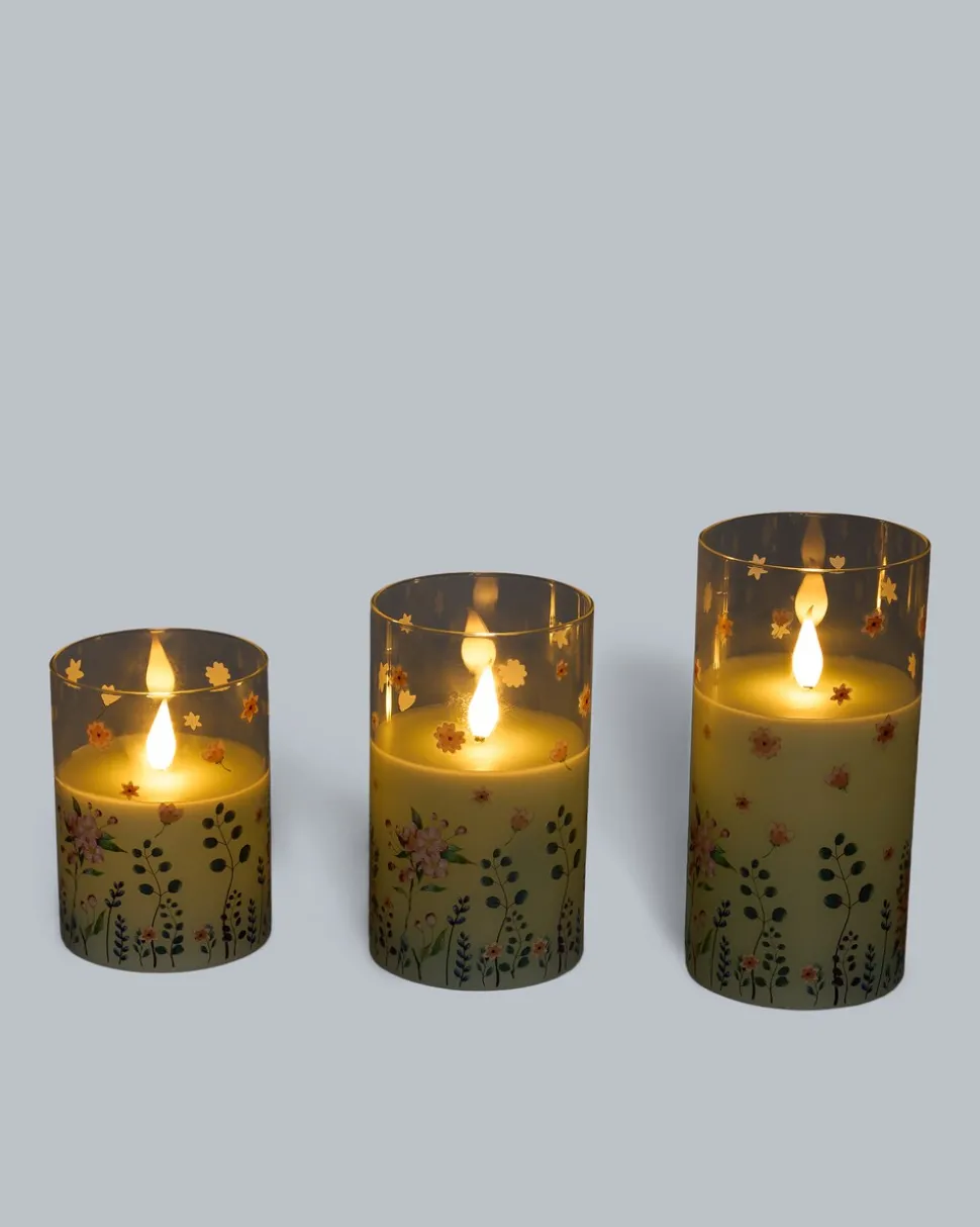 3 LED-Glaskerzen "Frühling"