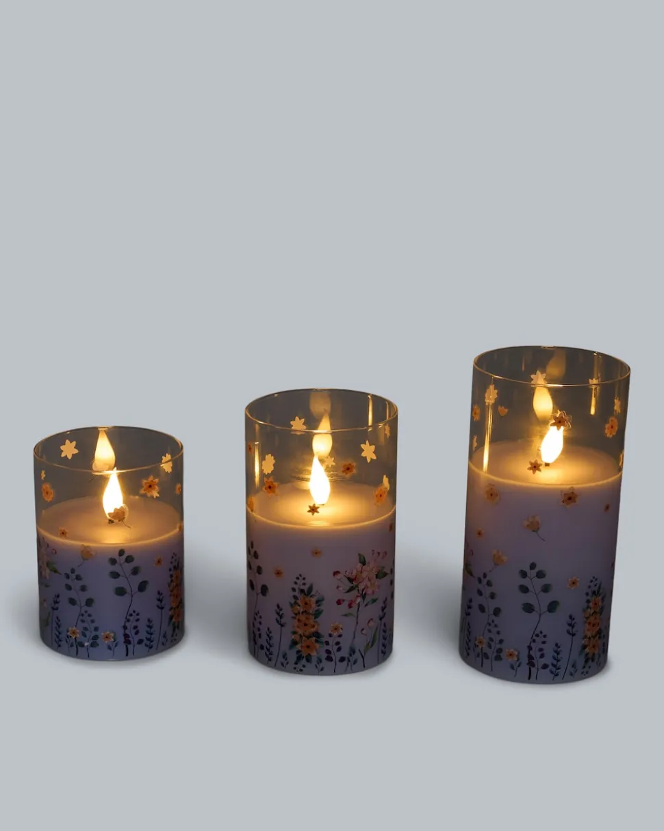 3 LED-Glaskerzen "Frühling"