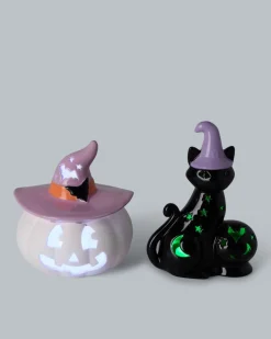 LED-Halloween-Set Katze und Kürbis