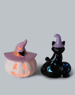LED-Halloween-Set Katze und Kürbis