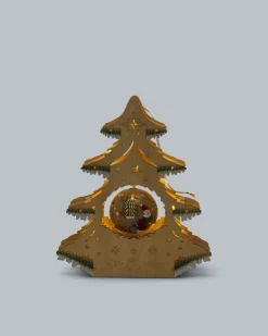 LED-Holzbaum mit Wichtel-Kugel