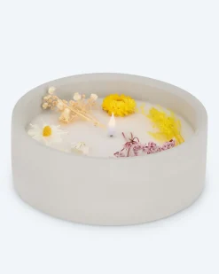 LED-Kerze Zement mit Blumen, groß