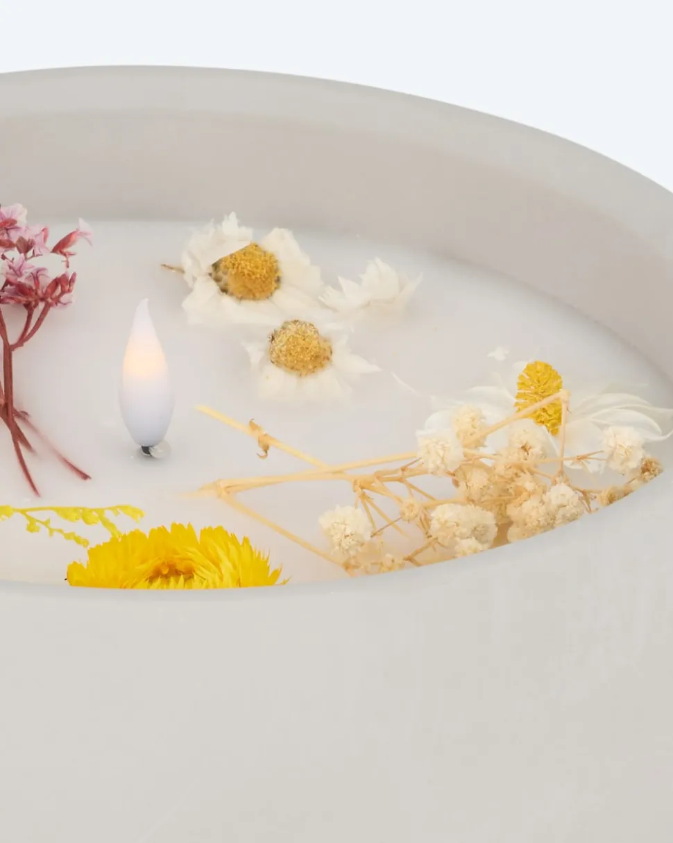 LED-Kerze Zement mit Blumen, groß