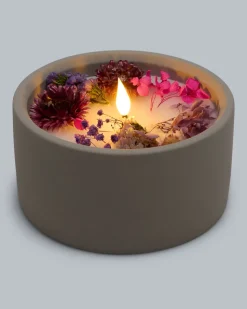 LED-Kerze Zement mit Blumen, klein