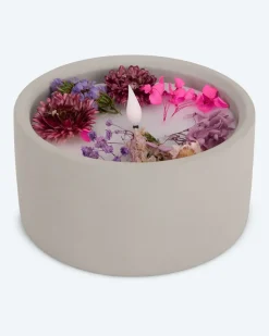 LED-Kerze Zement mit Blumen, klein