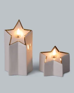 LED-Porzellankerzen in Sternform, 2tlg.