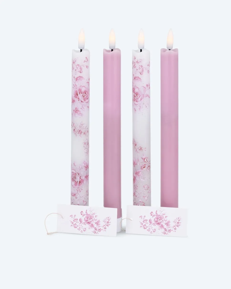 4 LED-Stabkerzen "floral" mit Geschenkbox
