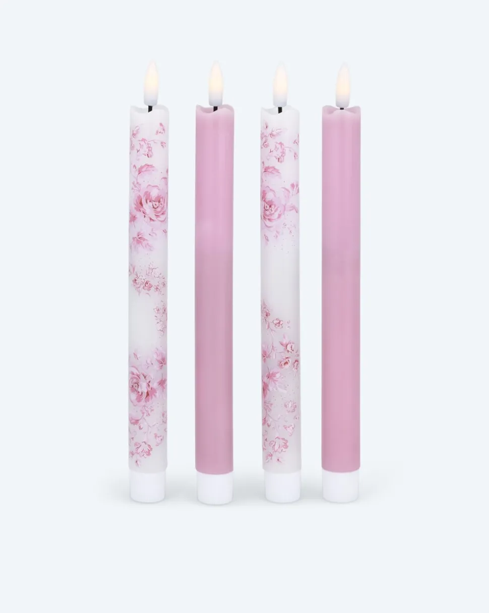 4 LED-Stabkerzen "floral" mit Geschenkbox