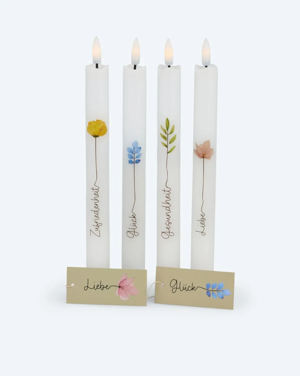 4 LED-Stabkerzen mit Spruch in Geschenkbox