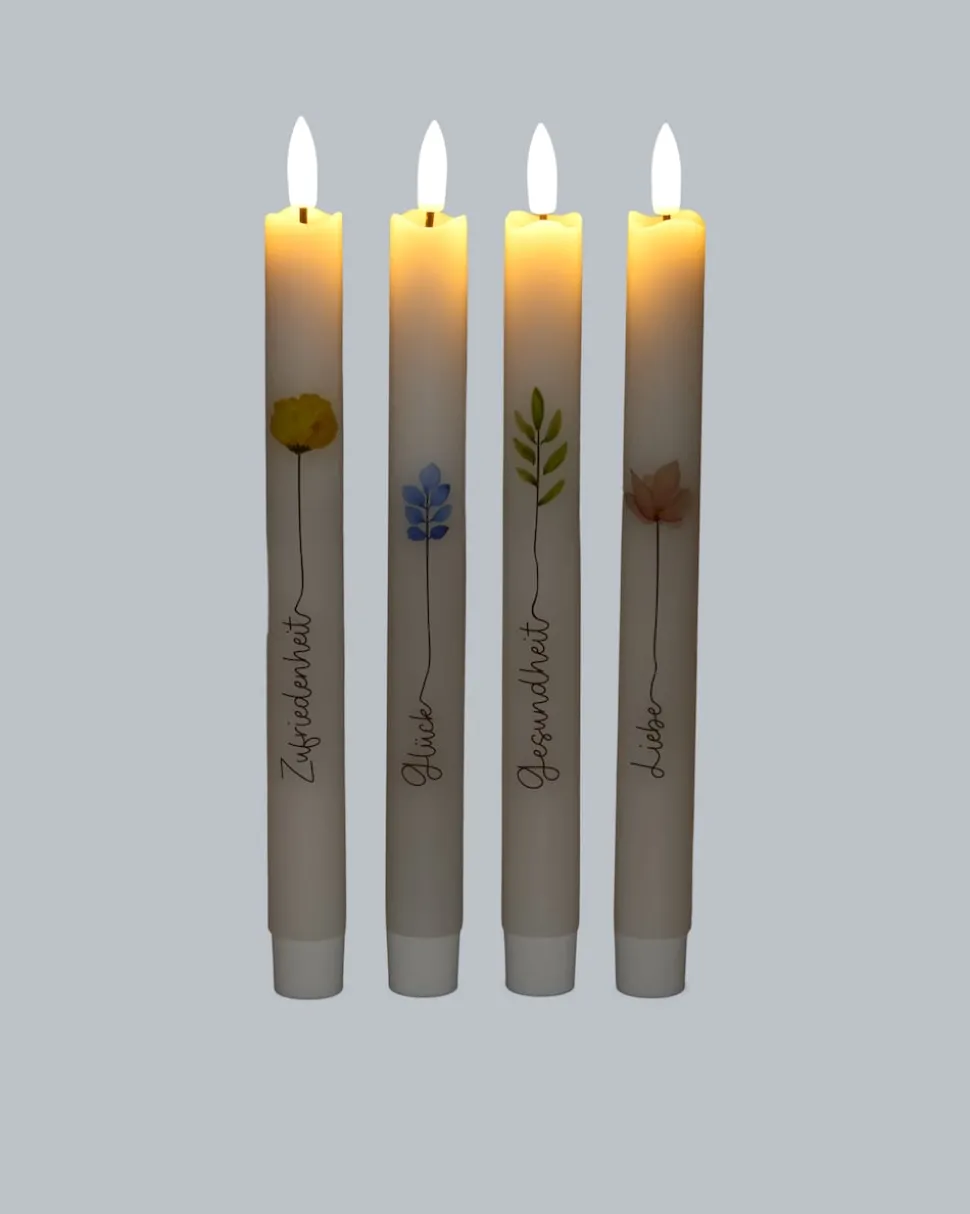 4 LED-Stabkerzen mit Spruch in Geschenkbox