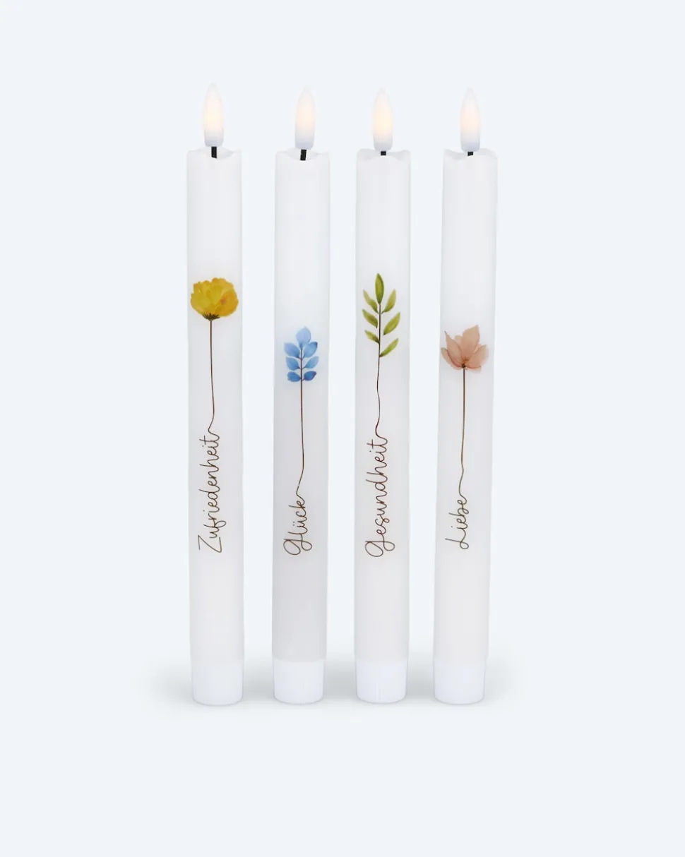 4 LED-Stabkerzen mit Spruch in Geschenkbox