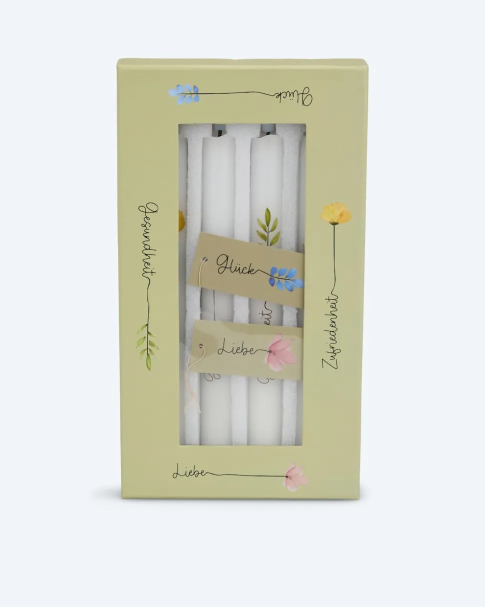 4 LED-Stabkerzen mit Spruch in Geschenkbox