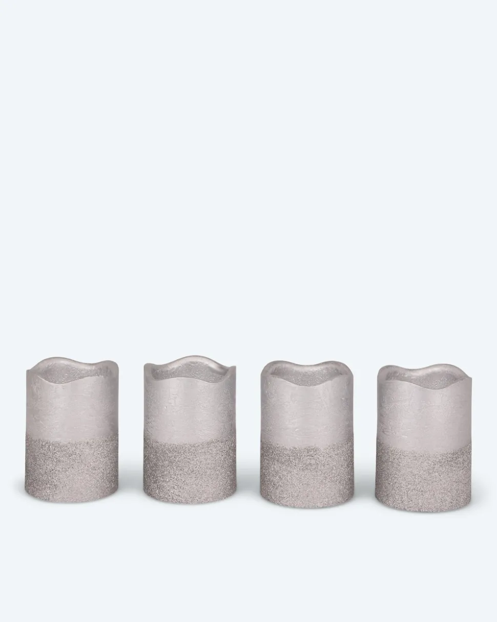 LED-Stumpenkerzen in Metallic-Glitzer, 4tlg.
