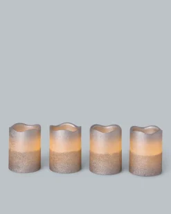 LED-Stumpenkerzen in Metallic-Glitzer, 4tlg.