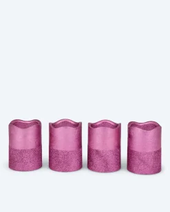 LED-Stumpenkerzen in Metallic-Glitzer, 4tlg.