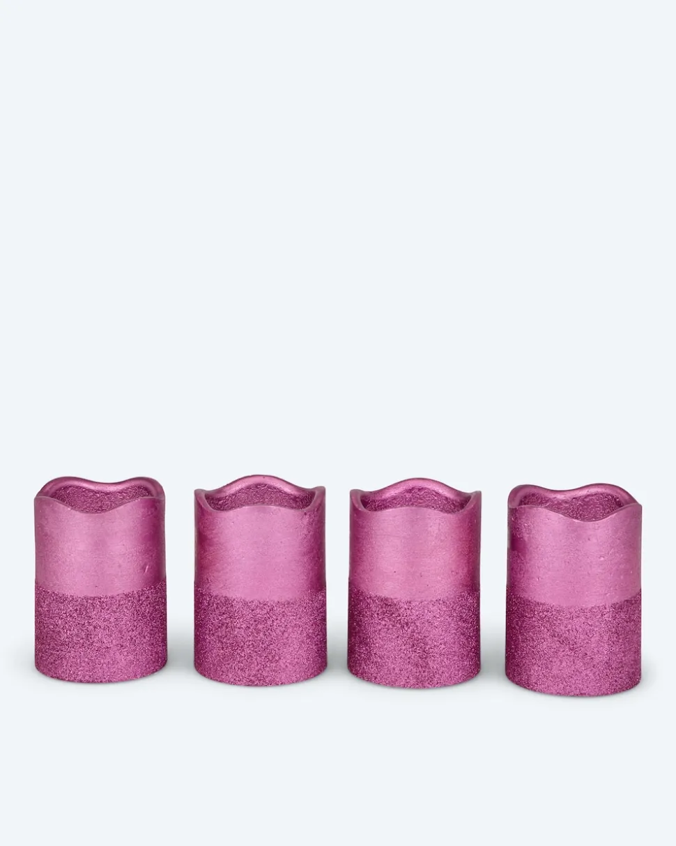 LED-Stumpenkerzen in Metallic-Glitzer, 4tlg.
