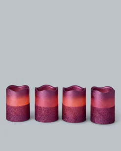 LED-Stumpenkerzen in Metallic-Glitzer, 4tlg.