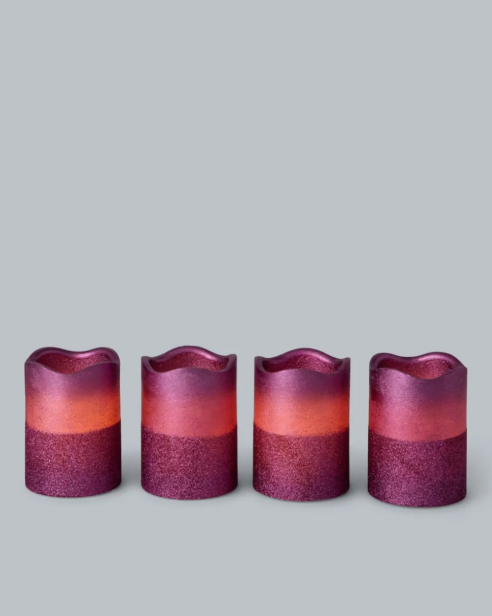 LED-Stumpenkerzen in Metallic-Glitzer, 4tlg.