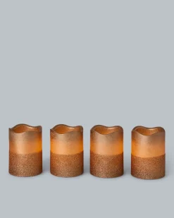 LED-Stumpenkerzen in Metallic-Glitzer, 4tlg.