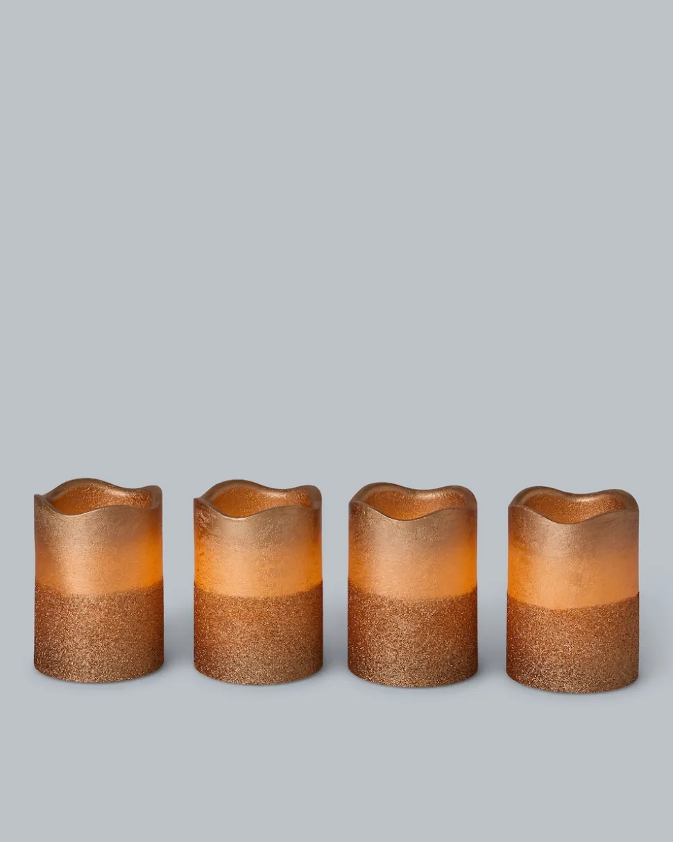 LED-Stumpenkerzen in Metallic-Glitzer, 4tlg.