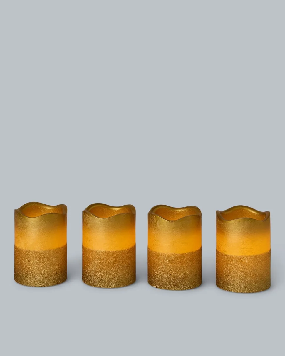 LED-Stumpenkerzen in Metallic-Glitzer, 4tlg.