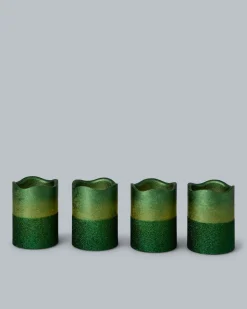 LED-Stumpenkerzen in Metallic-Glitzer, 4tlg.